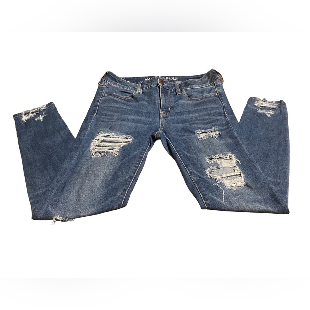 American Eagle Super Super Stretch Distressed Blue Denim Jeggings Jeans